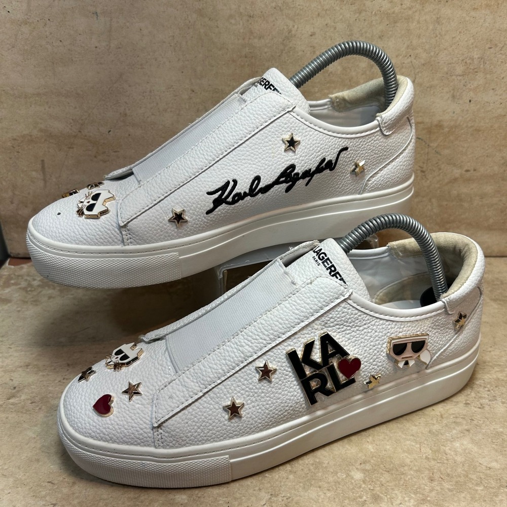 Karl Lagerfeld Paris Caitie White Leather Slip On Platform Sneakers Womens 9.5M